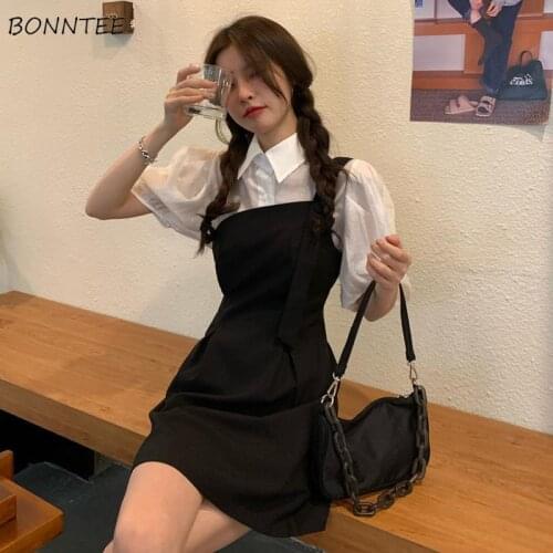 Sets Women Mini Straps Dress New Summer Solid Shirts Short Sleeve Outfits Casual Tender Elegant Cute All-match Irregular Ladies