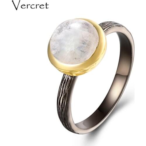 Vercret rainbow moonstone rings handmade 925 sterling silver 18k gold ring jewelry for women gifts