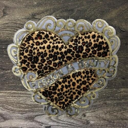1Pcs Fashion Patch Heart Shaped Leopard Mesh Sequins Clothes DIY Embroidery Sticker Decorative Patch