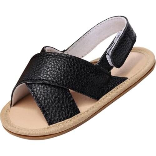 2021 Fashion Baby Girls Baby Boys Leather Cross Strap Sandals Summer Soft Sole Flat Princess Shoes Infant Non-Slip First Walkers