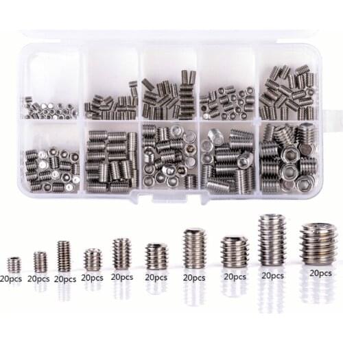 2021 New 200pcs Stainless Steel Grub Screws Hex Socket Screw Assortment Set M3/4/5/6/8