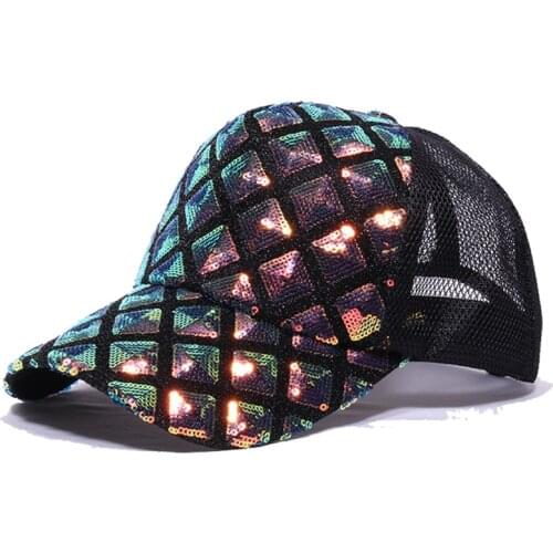 2021 Womens Summer Hat Baseball Cap Mesh sequins Trucker Cap Female Sport for Gorros Sun hat Snapback popular retro