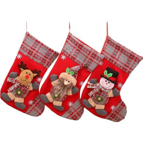 3Pcs Christmas Stocking Santa Claus Candy Sock Gift Bag Xmas Tree Hanging Decor Bag For Christmas Home Decoration