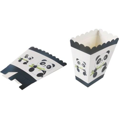 6pcs Kids Panda Boxes Popcorn Box Case Gift Candy Box Favor Accessory Birthday Party Cup Napkin Supplies Panda Popcorn Box