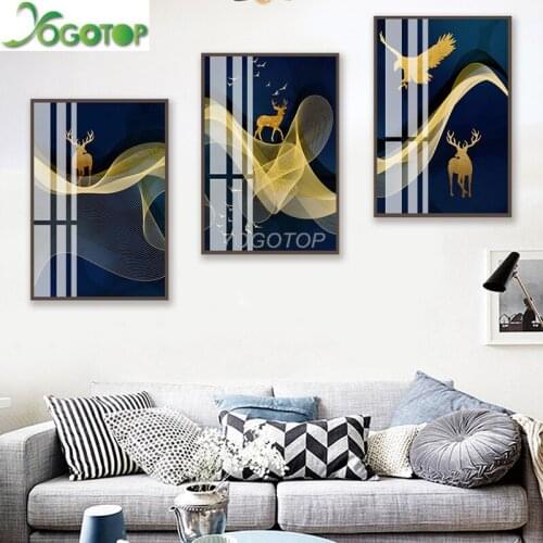Abstract Golden Deer Eagle Gold Line Painting Diy 5d Diamond Painting Full puzzle mosaic Diamond Embroidery 3 piece Art ML1378