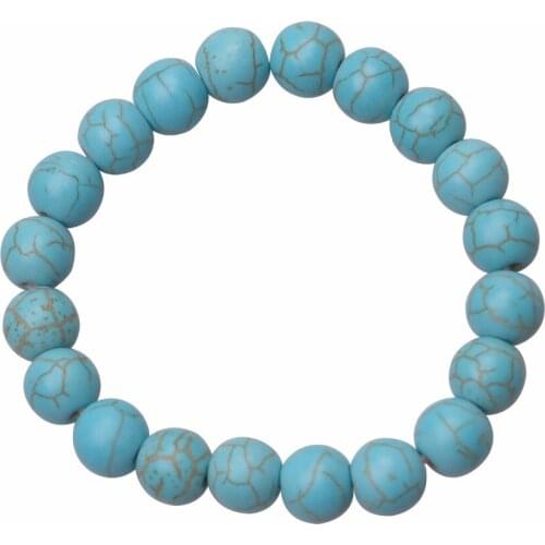 Ambrum Round Blue Stones Bracelet 8 mm 10 mm Blue Beaded Elastic Jewelry Bangle Classic Handmade
