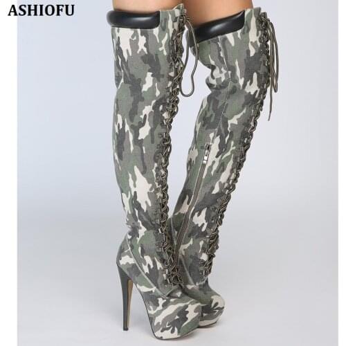 ASHIOFU Handmade Ladies Thigh High Boots Sexy Party Prom Over Knee Boots Winter Night-club Evening Fashion Long Boots Shoes