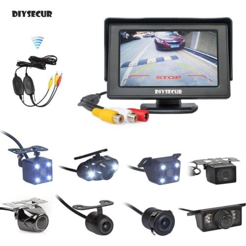 DIYSECUR Wireless 4.3inch Car Monitor Auto Parking Video Night Vision Backup Reverse Camera Car Rear View Camera