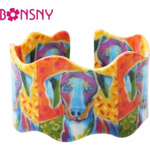 Bonsny Acrylic Love Wide Jack Russell Terrier Bracelets Bangles For Women 2017 New Fashion Animal Dog Jewelry Bijoux Gifts