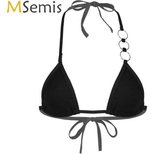 Womens Lingerie Bikini Bra Tops Solid Color Swimwear Sunbathing Swimming Beachwear Halter Lace-up O Ring Brassiere Underwear