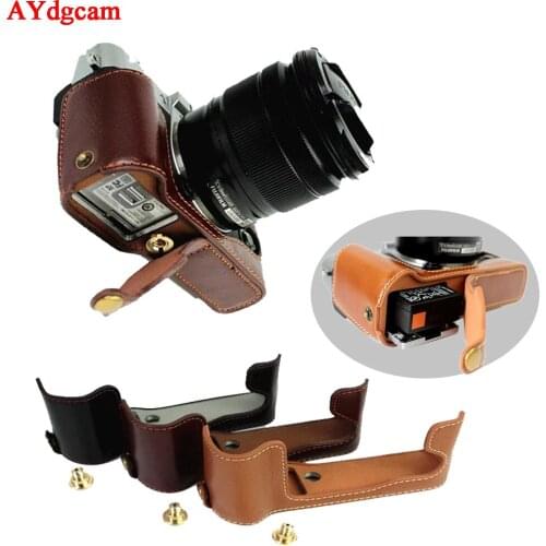 Genuine Leather Camera Case For FujiFilm Fuji XT10 X-T10 XT20 Leather Camera Half Bag Body Set bottom Cover Open battery design