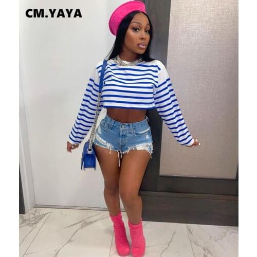 Женские полосатые футболки CM.YAYA China At AliExpress
