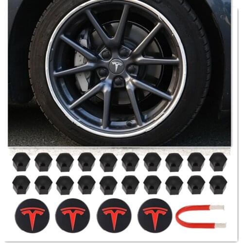 For Tesla Model 3 S X Wheel Center Caps Hub Cover Screw Cap Kit Decorative Tires Car Modification Accessories Emblem Badge