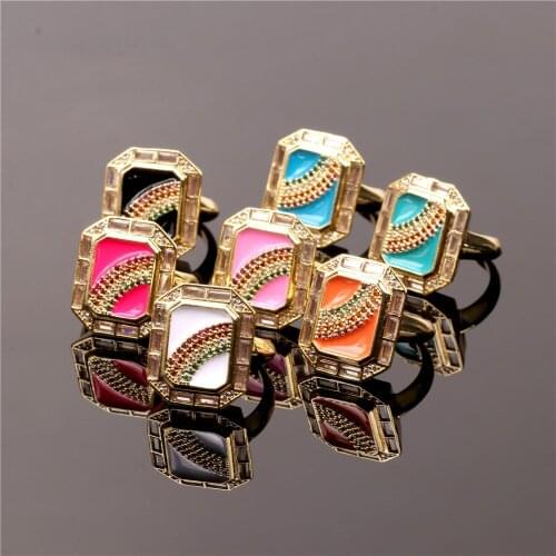 EYIKA New Vintage Rainbow Zircon Open Ring for Women Female Fashion Gold Color Geometric Square Enamel Ring Jewelry Accessories