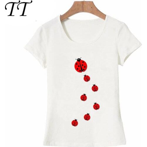 New Summer Fashion Women T-Shirt Many Ladybugs Novelty Design T-Shirt Girl Casual Tops Female Tees Funny Woman Short Sleeve