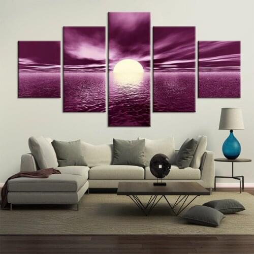 HD Prints 5 Panels Sunset Reflection on the Lake Pictures Wall Art Cavas Painting for Living Room Home Decor