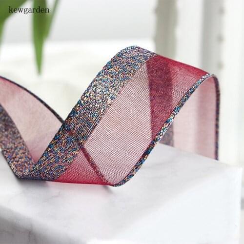 Kewgarden Handmade Tape 1" 1.5" 25mm 40mm Color Side Organza Ribbon DIY Hairbow Accessories Satin Ribbons Packing Webbing 5Meter