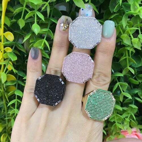 Trendy Dubai African Big Square Ring for Women Full Cubic Zircon Finger Rings Jewelry Lover Valentines Day present Gift New Hot