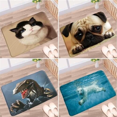 Animal Bathroom Mats Dog Cat Bear Dinosaur Animals Pattern Non-slip Rugs Flannel Home Decor Bath Kitchen Doorway Aisle Carpet