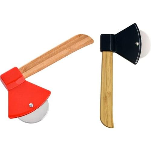 Creative Axe Pizza Cutter With Steel Сircular Saw Plastic Cover & Bamboo Handle Easy to Clean Storage for Kitchen Tools