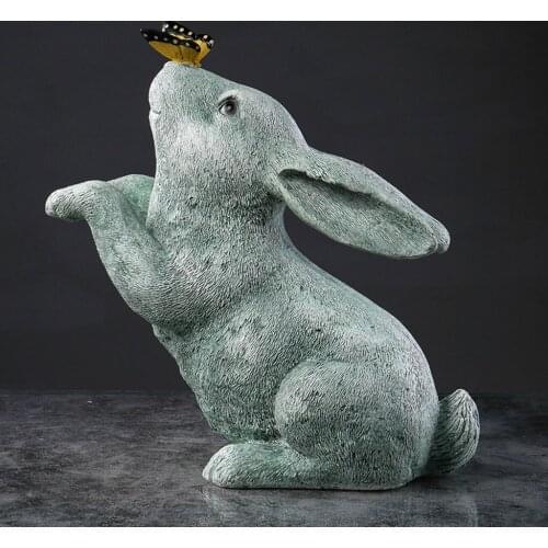 Bunny Hare Rabbit Ornament Garden Statues Figurines Outdoor Home Easter Resin Decorations Decor Animals Figurines Easter