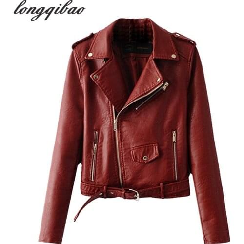 Longqibao Womens Fashion Leather Jackets