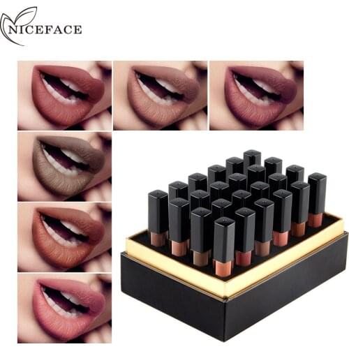 Niceface 24pcs/box Lipstick Matte Waterproof Long-lasting Lipgloss Easy to Wear Cosmetics Nude Lip Nutritious Liquid Lips Stick