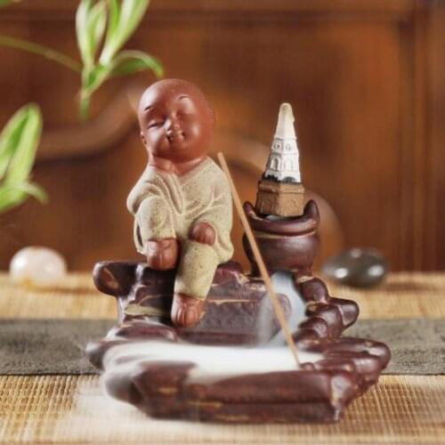 Meditation Monk Bacflow Incense Burner Tower Aroma Burner Ceramic Crafts Buddha Incense Holder Creative Home Decor
