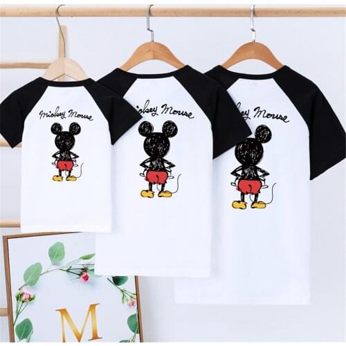 Mickey Mouse Cute Disney Printed Family T Shirts Daddy&Mommy Son Daughter Tshirts White Black 100% Cotton Family Matching Tops