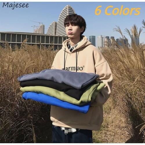 Man Hoodies Plus Velvet Letter-Printed Male Loose Ins Chic Simple Couples Classic Sweatshirts Daily All-match Basic Streetwear