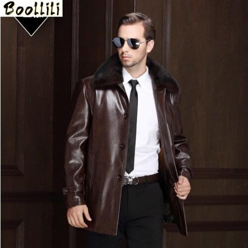 2020 Leather Jacket Men Thick Rex Rabbit Wool Liner Male Leather Jacket Pure Mink Fur Collar PU Leather Jackets Plus Size
