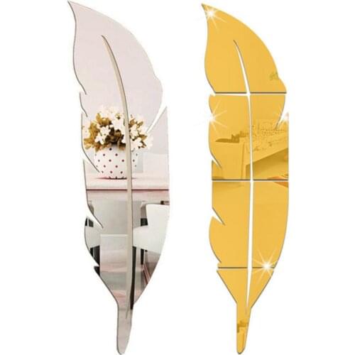 15*72cm DIY Feather Pattern Acrylic Mirror Effect Sticker Wall Sticker Waterproof Sticker For Home Bedroom Decoration
