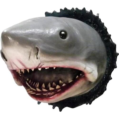 Wall Mounted Shark Head Sculpture Hand Painted Statue With Amazingly Realistic Detail Faux Taxidermy Jaws Predator Decor Bust