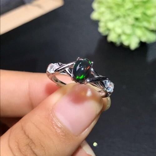 New Coming 100% Natural and Real Black Opal Ring 925 Sterling Silver Fine Jewelry Opal Ring
