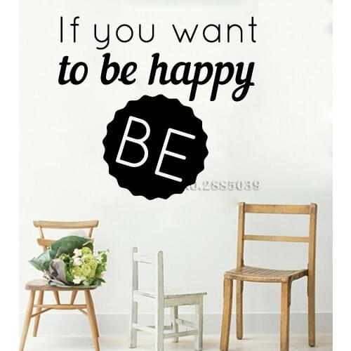 New Modern Quotes If Want To Be Happy Wall Sticker Decals Vinyl Living Room Wallpaper Art Stickers Muraux Vinilos Paredes LC381