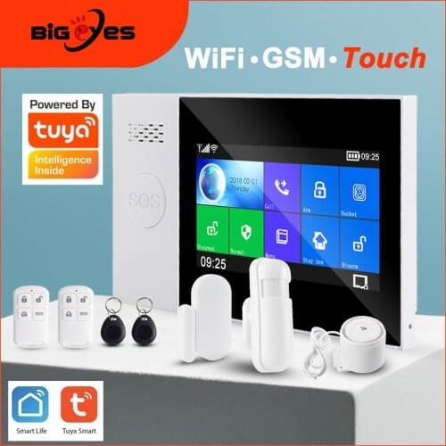 TUYA WiFi GSM Home Security Alarm System Wireless Intruder Alarm Burglar Alarm System with Touch Screen Compatible with TUYA APP