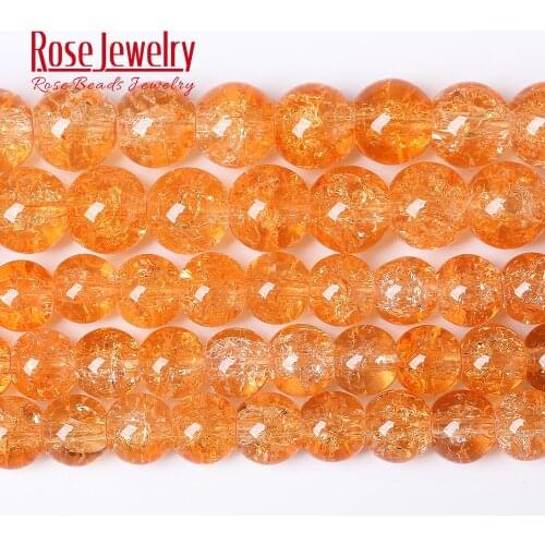 Orange Cracked Quartz Glass Beads for Jewelry Making 8 10 12 mm Crystal Round Beads Diy Bracelet Wholesale