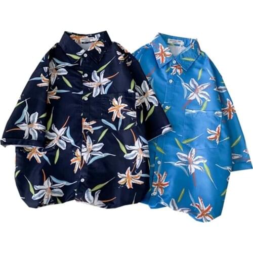 Morning Glory Printed Hawaiian Beach Shirt for Men Summer Short Sleeve 3XL Aloha Shirts Mens Holiday Vacation Clothing Chemise