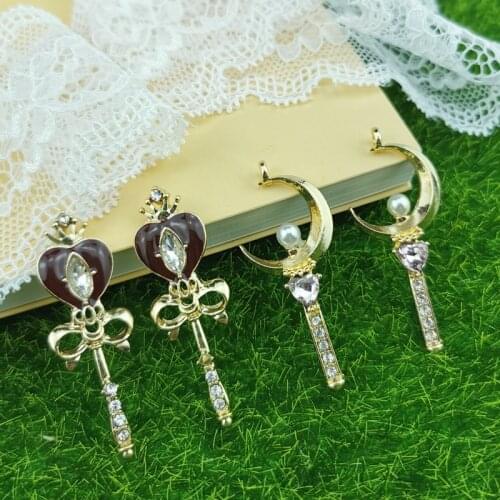 10pcs Rhinestone Crown Heart Moon Magic Wand Alloy Charms Pendants Fit Earring Necklaces Dangles DIY Jewelry Accessories