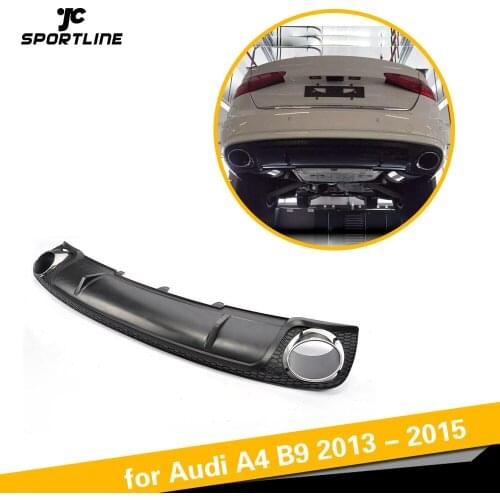 PP + Stainless Steel Car Rear Bumper Lip Diffuser With Exhaust Tips for Audi A4 B9 2013 - 2015
