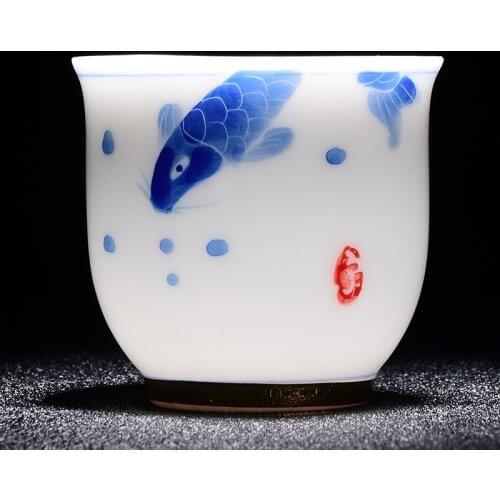 Hand-Painted Teacup Kung Fu Tea Set Ceramic Tea Cup Tea Bowl Pastel Master Cup Personal Handmade Tea Fragrance-Smelling Cup