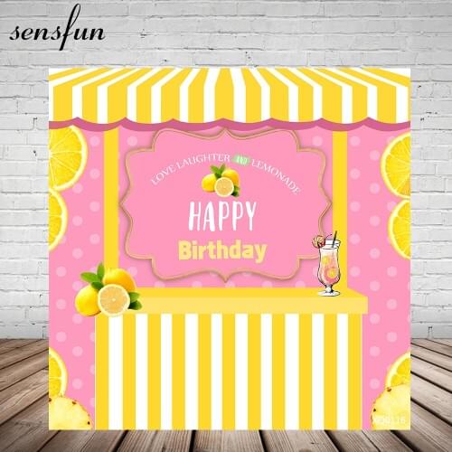 Sensfun Lemonade Bar Photography Backdrop For Photo Studio Yellow Pink Girls Birthday Party Backgrounds Customized Vinyl