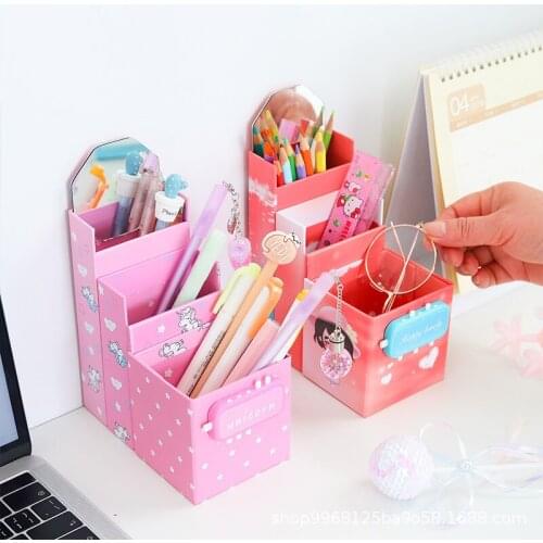 Changeable Pen Holder Folding Stationery Box Password Lock Stationery Pencil Case with Mirror Large Capacity Pen Case