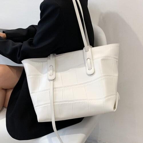 White Big Stone Pattern Tote Bags for Women 2021 High Quality Soft Pu Leather Shopper Hand Bag Large Travel Female Shoulder Bag