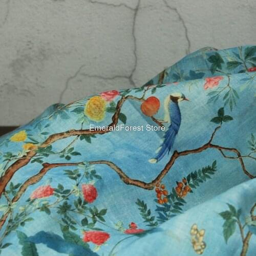 Summer pure ramie printed clothing fabric, high quality high density fine robe dress tops fabric