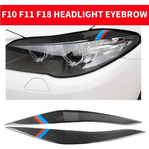 Faros delanteros de fibra de carbono para BMW F10 F11 F18 5-Series 2011-2017, pegatina de cubierta embellecedora