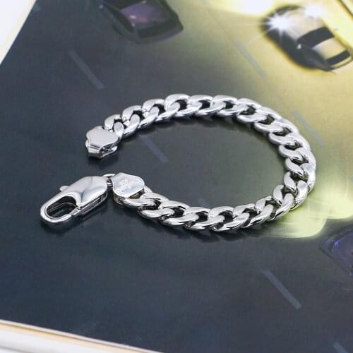 Vintage Punk 100% 925 Sterling silver Curb Cuban Link Chain Braceletsv Men Fashion 10 mm 8 inches Bracelets & Bangles Male Gift