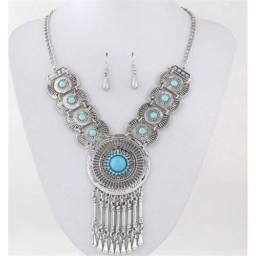 Vintage Punk Necklace Earring Jewelry Sets Statement Chokers for Women Gold Silver Color Water Drop Tassel Necklaces & Pendants