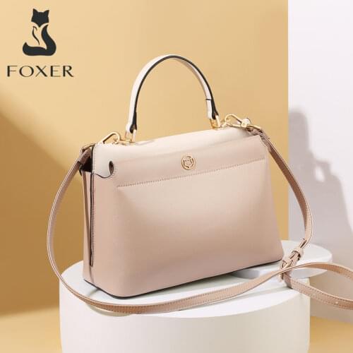 FOXER Khaki Fashion Lady Totes Soft Leather Womens Shoulder Crossbody Bag Casual Elegant Handbag Mother Gift Fall Winter Purse