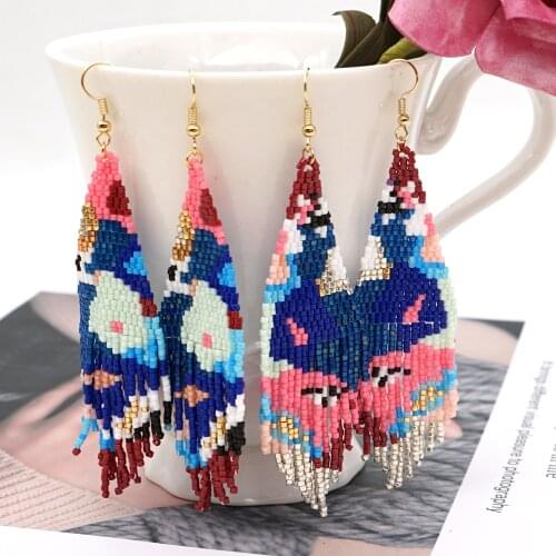 Go2Boho Miyuki Fringe Tassel Earring for Women Jewelry Evil Eye Pattern Earrings Femme Accessorie Gift for Best Friend Jewellery